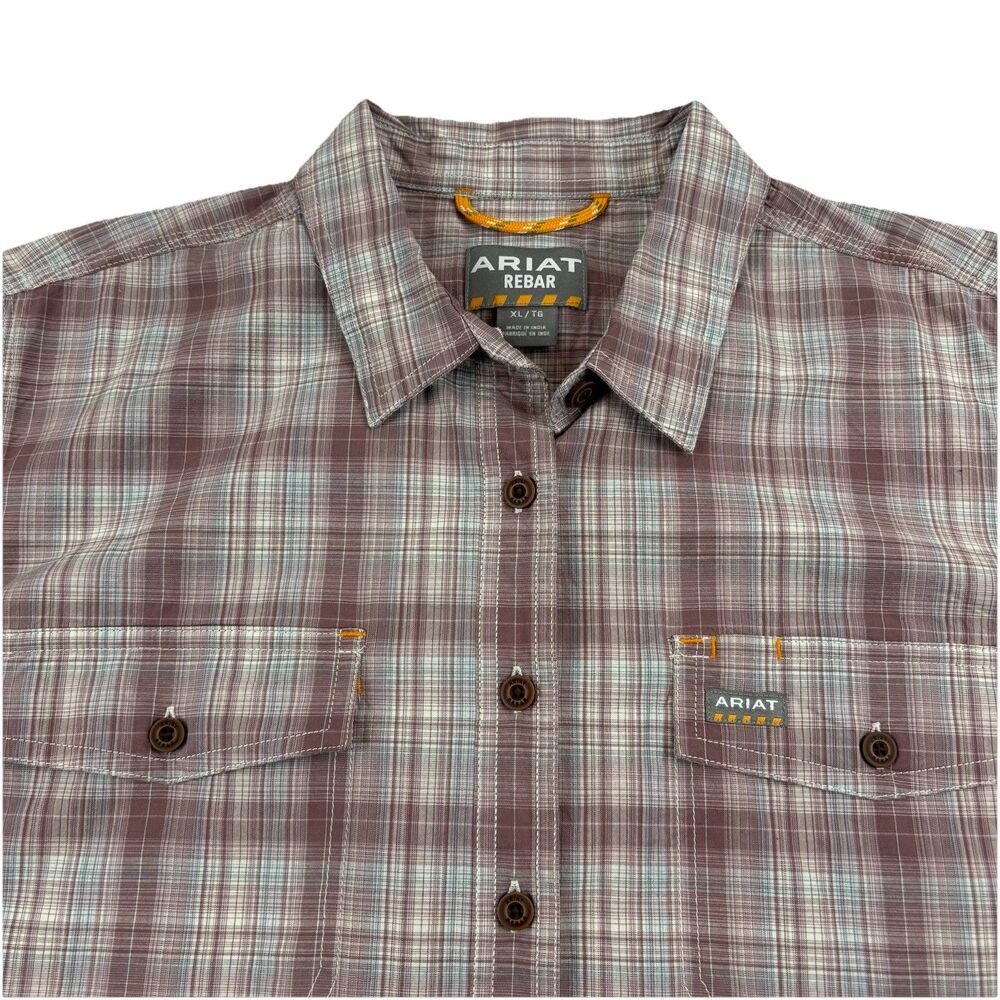 Ariat Rebar Button Up Shirt Womens XL Magenta Plaid Long Sleeve Roll Tab